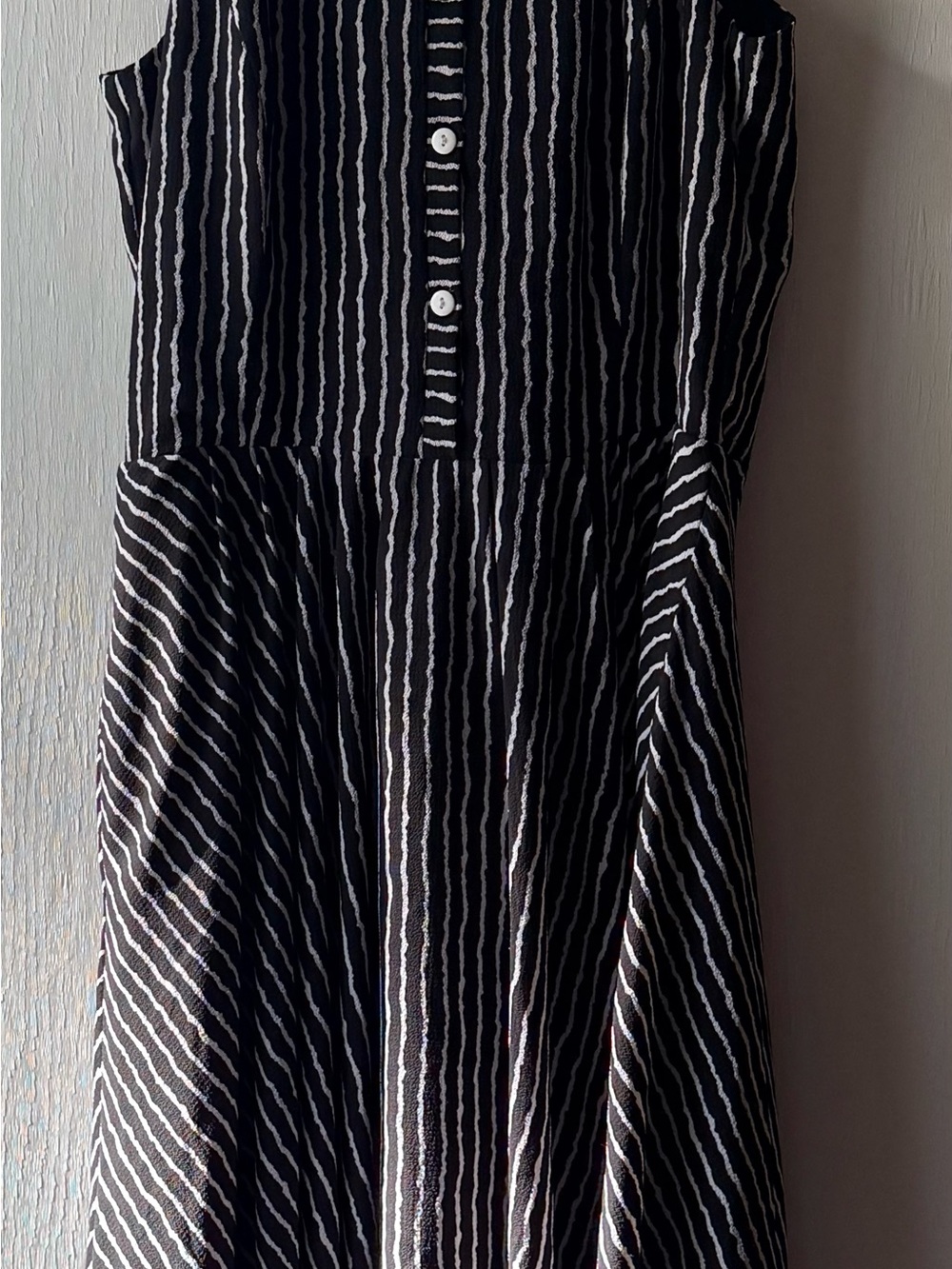 Gabby Skye Black and White Pinstripe Handkerchief-Hem Midi Dress - Picture 3 of 5